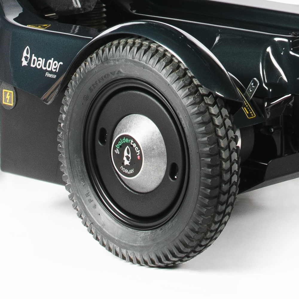 A Balder powerchair with black tyres