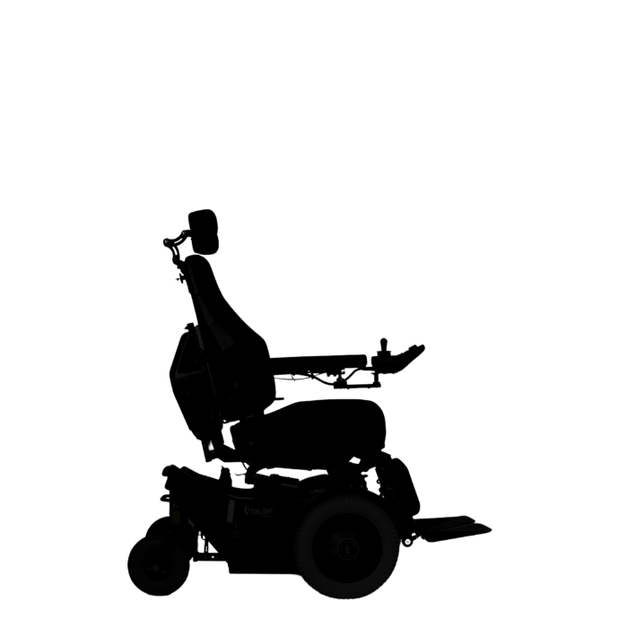 The silhouette of the side profile of a Balder Finesse F380. It’s shown in a seated position, most suitable for driving.