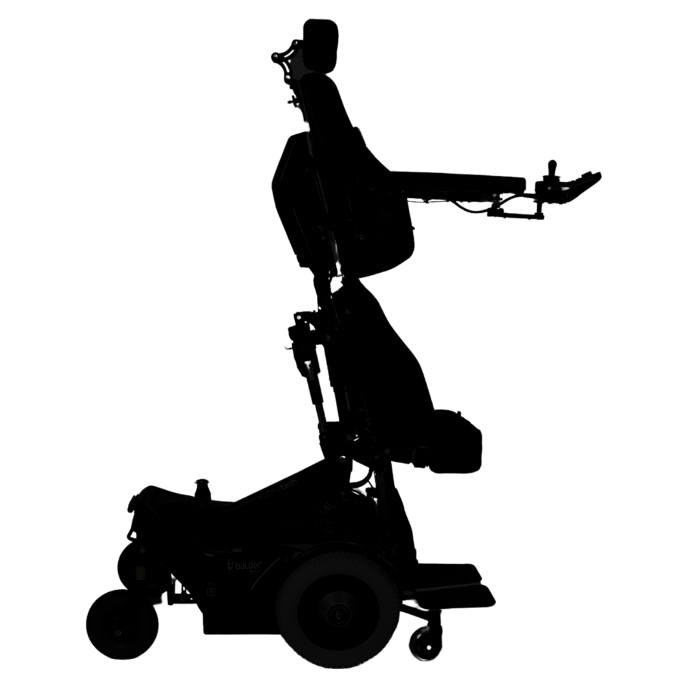 The silhouette of the side profile of a Balder Finesse F390. It’s shown in the standing position. 